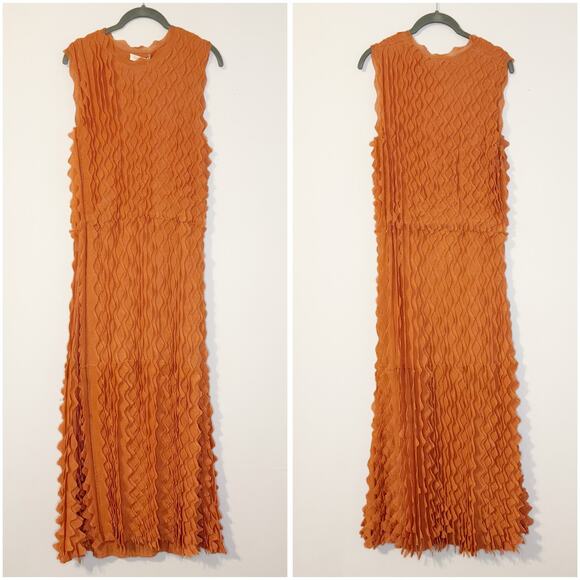 Ulla Johnson Kaelyn Ruffle Scallop Orange Knit Long Maxi Dress P / XS NWT - Picture 4 of 8